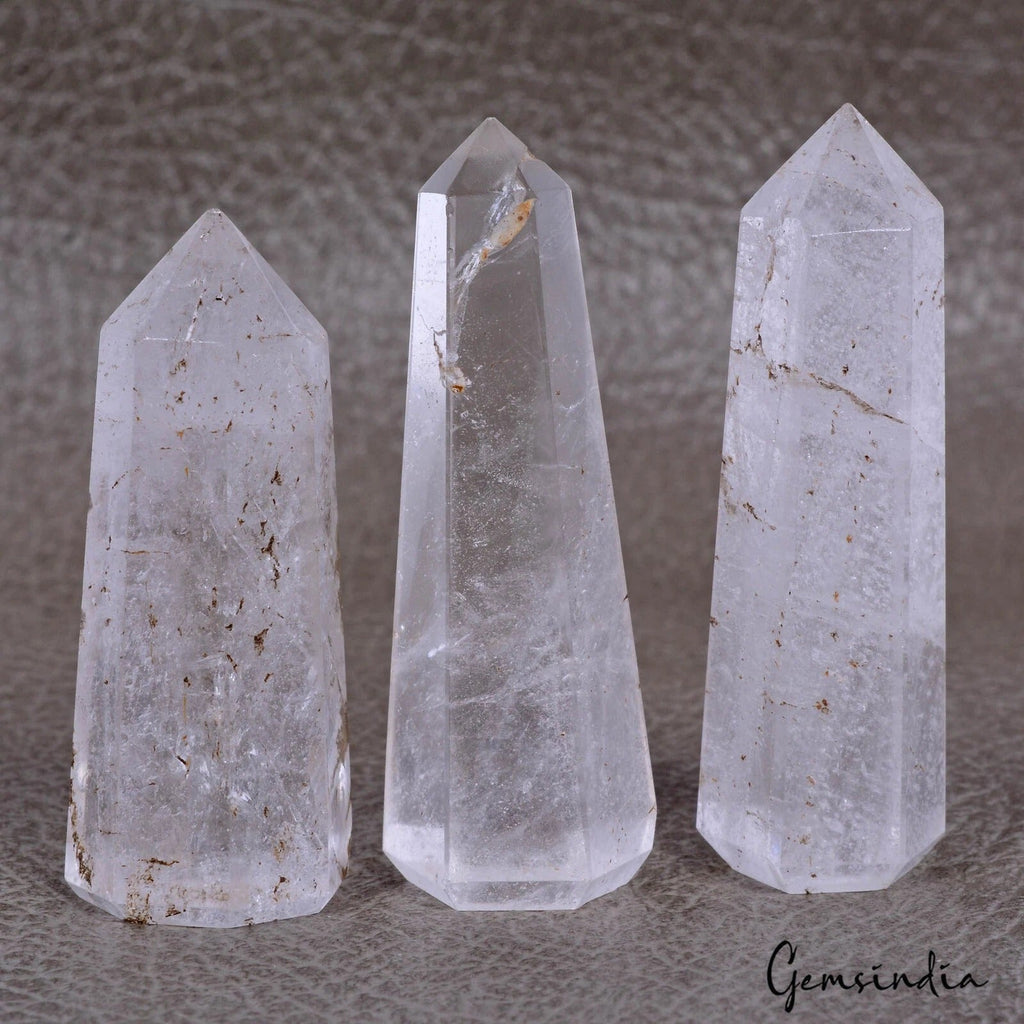 460 Cts/3 Pcs Natural White Quartz Crystal Healing Obelisk Tower Point Wand Gems