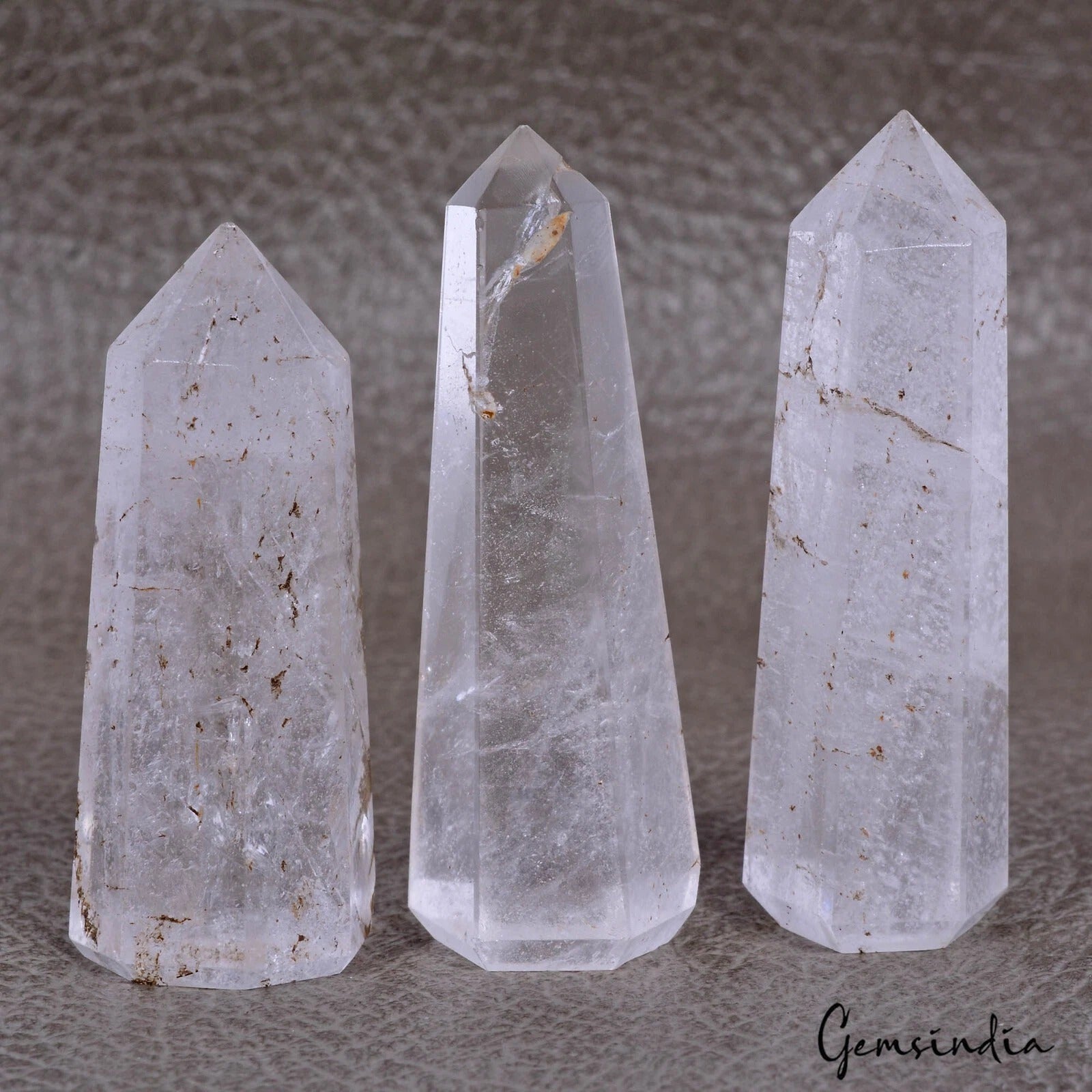 460 Cts/3 Pcs Natural White Quartz Crystal Healing Obelisk Tower Point Wand Gems