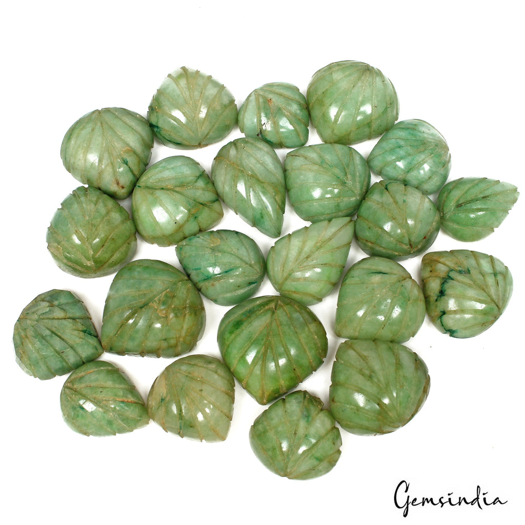 700 Cts/22 Pcs Natural Brazilian Green Emerald Pear Shape Carving Loose Gems Lot