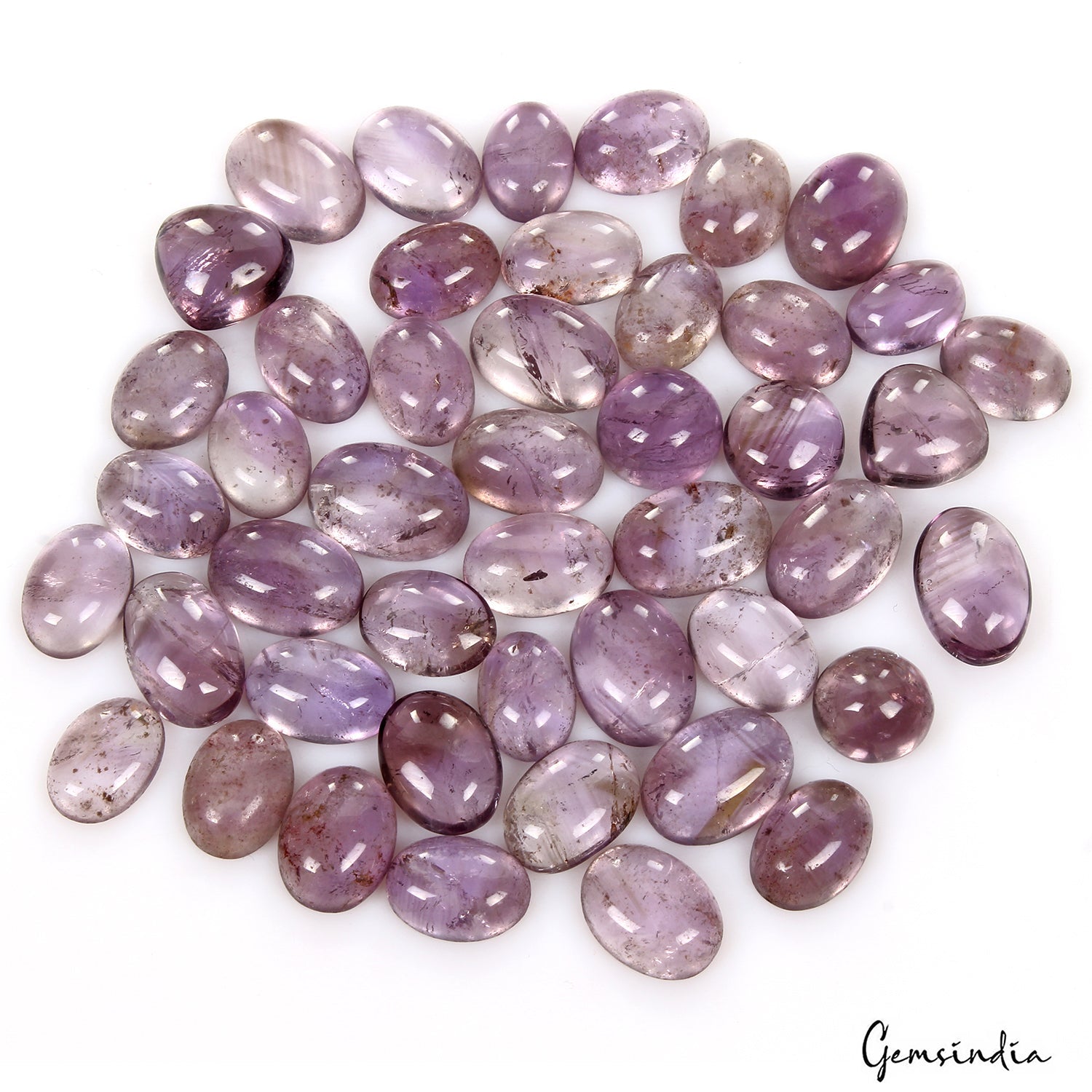 400 Ct Natural Untreated Purple Amethyst Oval Cab Gemstone Lot 46 Pc For Jewelry