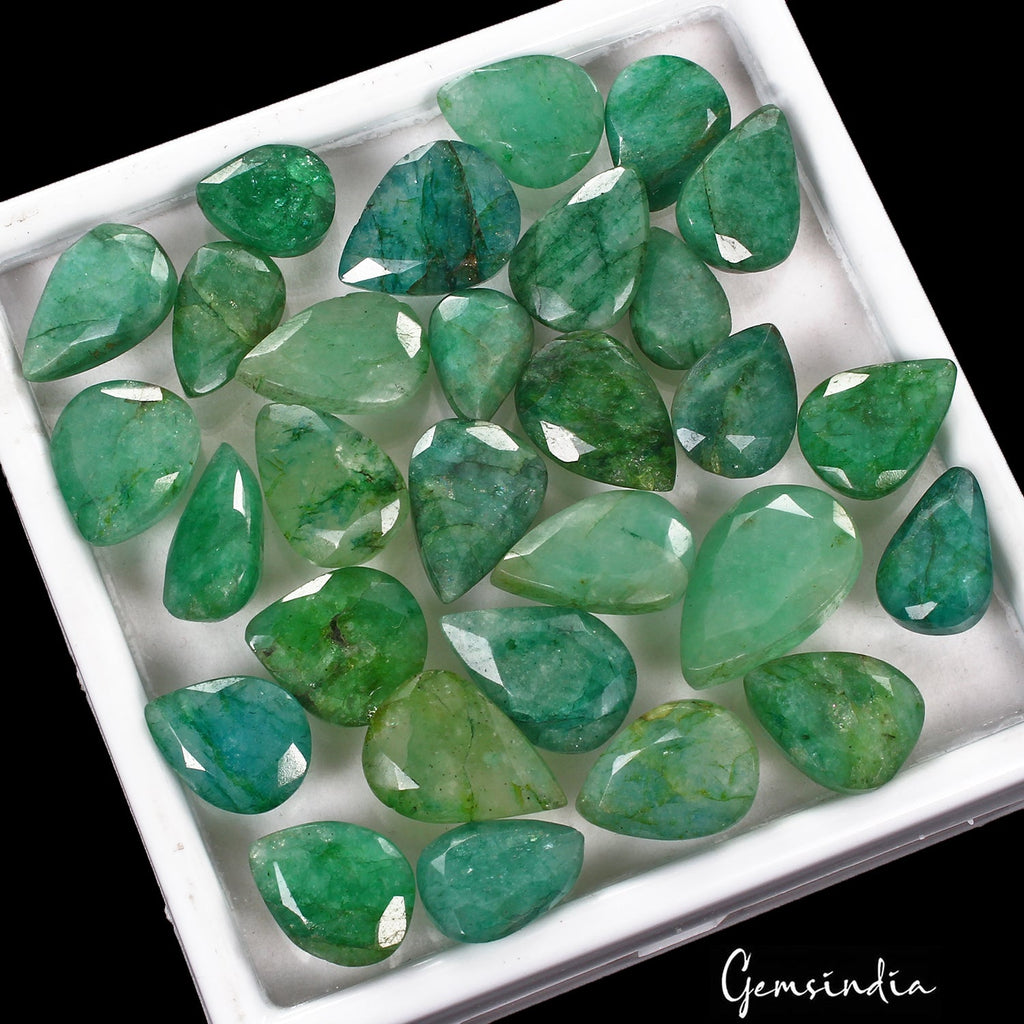 300 Cts/29 Pcs Natural Brazilian Green Emerald Pear Faceted Cut Gems For Jewelry