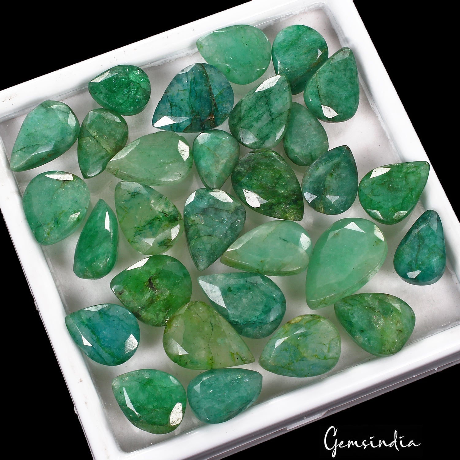 300 Cts/29 Pcs Natural Brazilian Green Emerald Pear Faceted Cut Gems For Jewelry