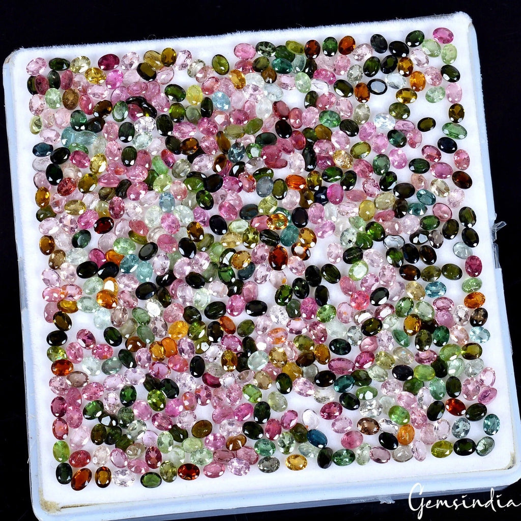 Colorstorm ~600 Pcs Natural Tourmaline Multi Color Vibrant Oval Gemstones 100 Ct