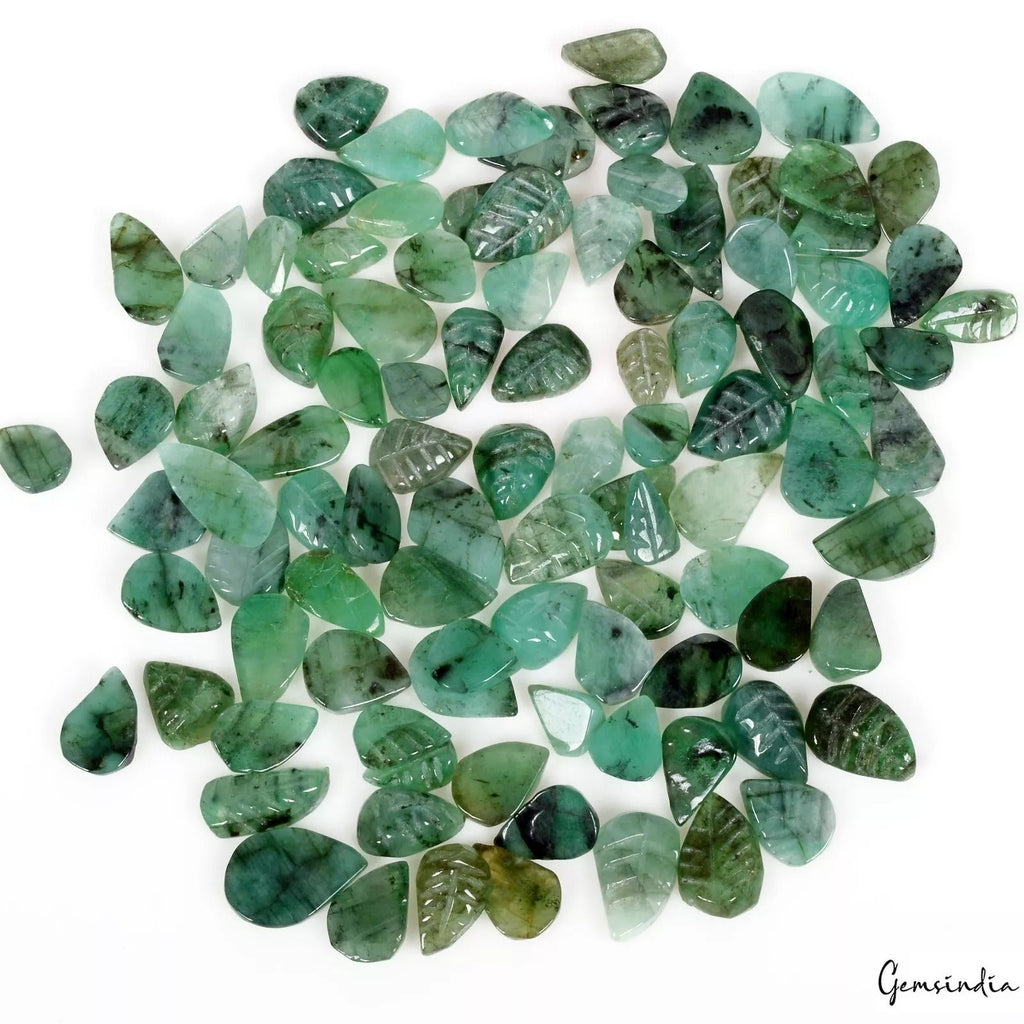 105.10 Ct Natural Emerald Colombian Mines Pear Leaf Handmade Carving 100 Pcs Lot