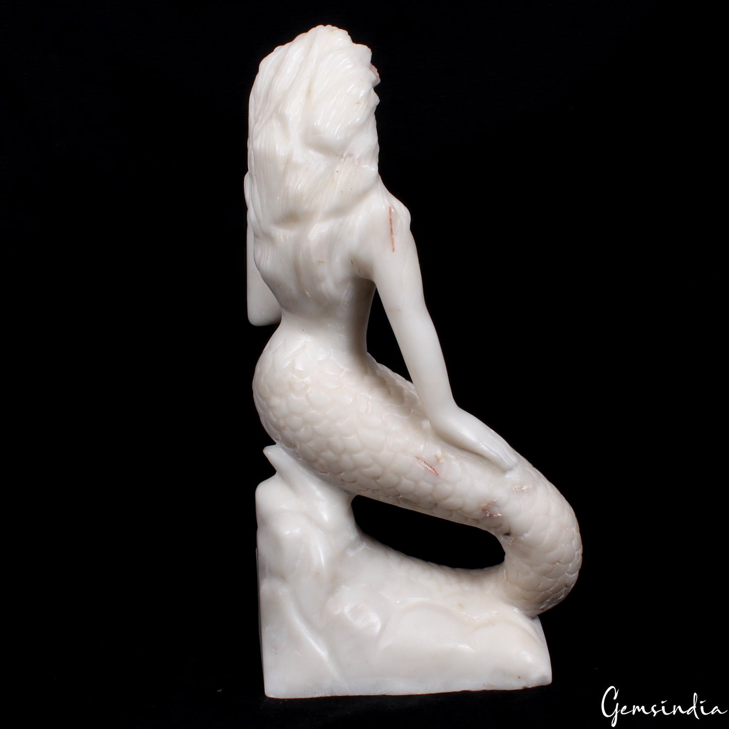 16.5 inch Tall Large White Marble Mermaid Hand Carved Figurine Statue 8.5 kilo