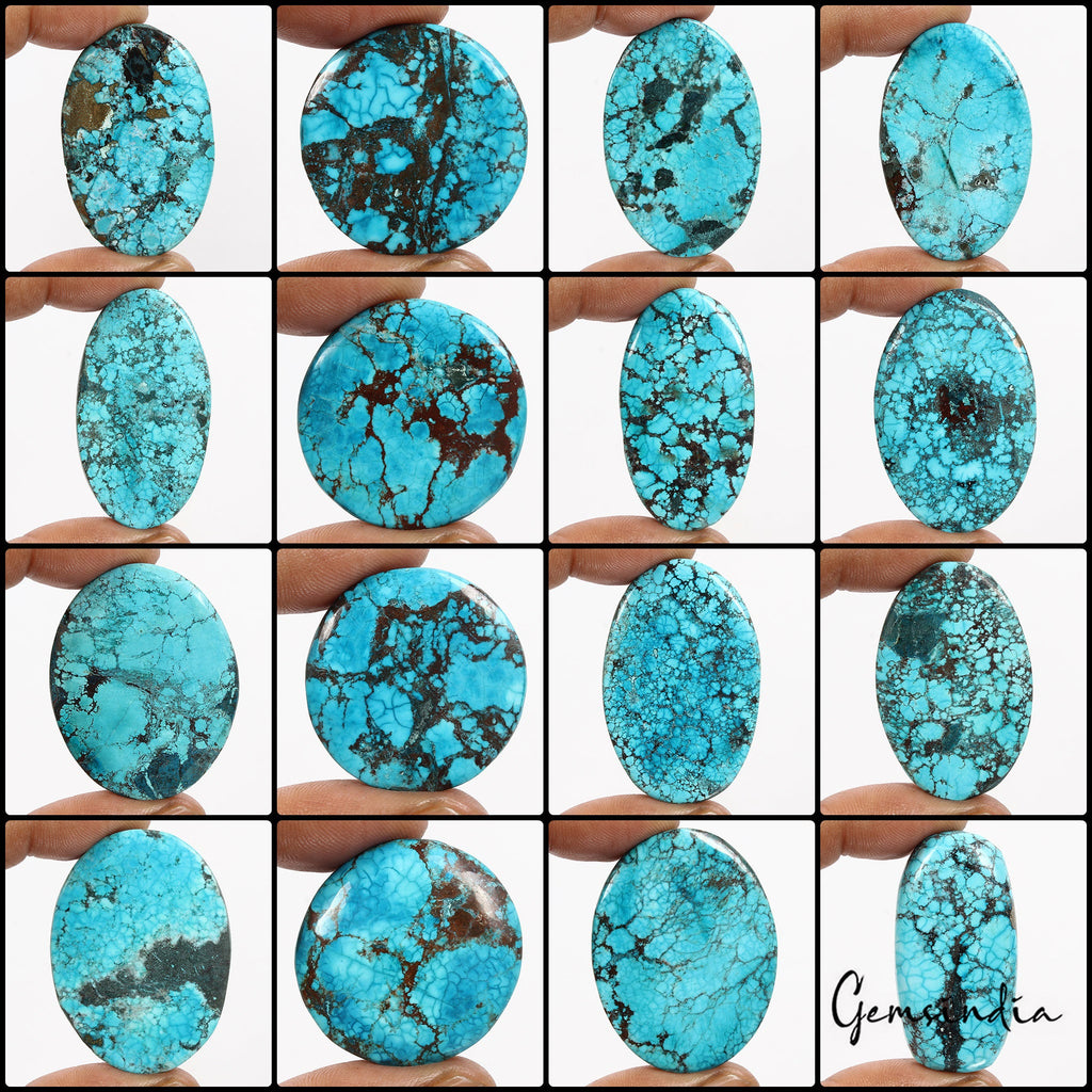 1200 Cts/16 Pcs Natural Spiderweb Blue Turquoise Mix Cabochon Loose Gemstone Lot