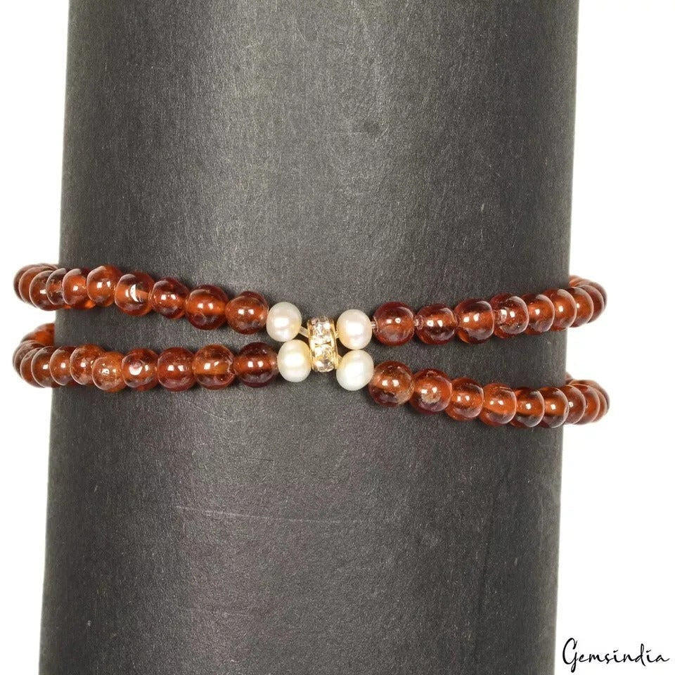 58.20 Ct Natural Untreated Brown Round Cut Center Drilled Handmade Bracelet 6.5"