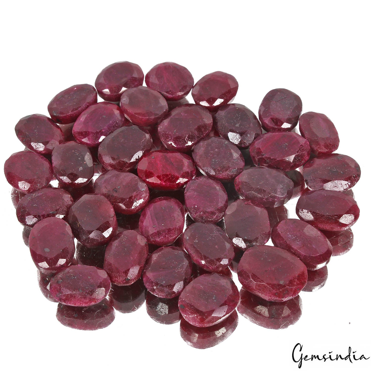 600 Cts/34 Pcs Natural Dark Red Ruby Oval Faceted Cut Loose Gems Lot For Jewelry