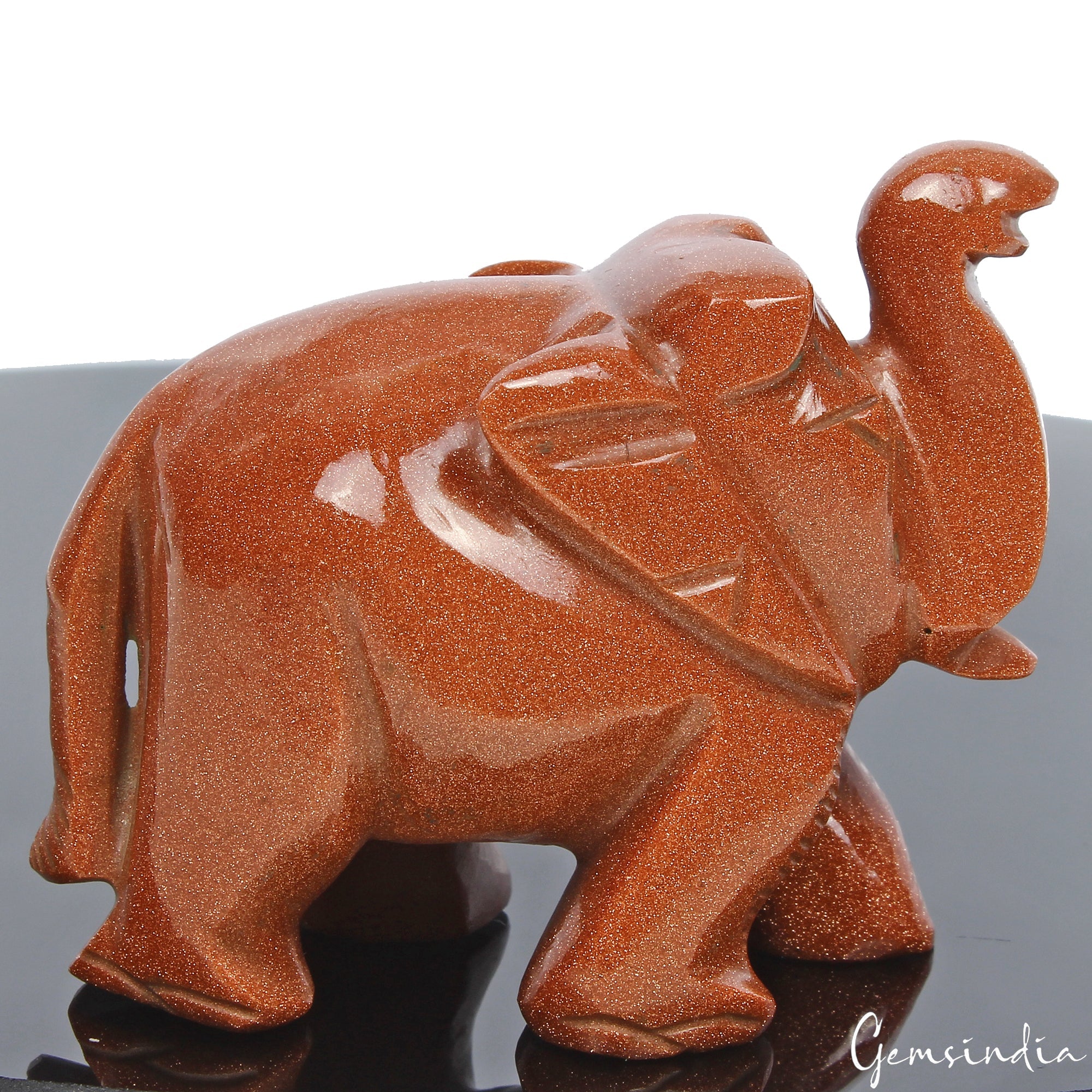 860Ct Natural Glittering Sunstone Elephant Hand Crafted Sculpture/Home Decor Art