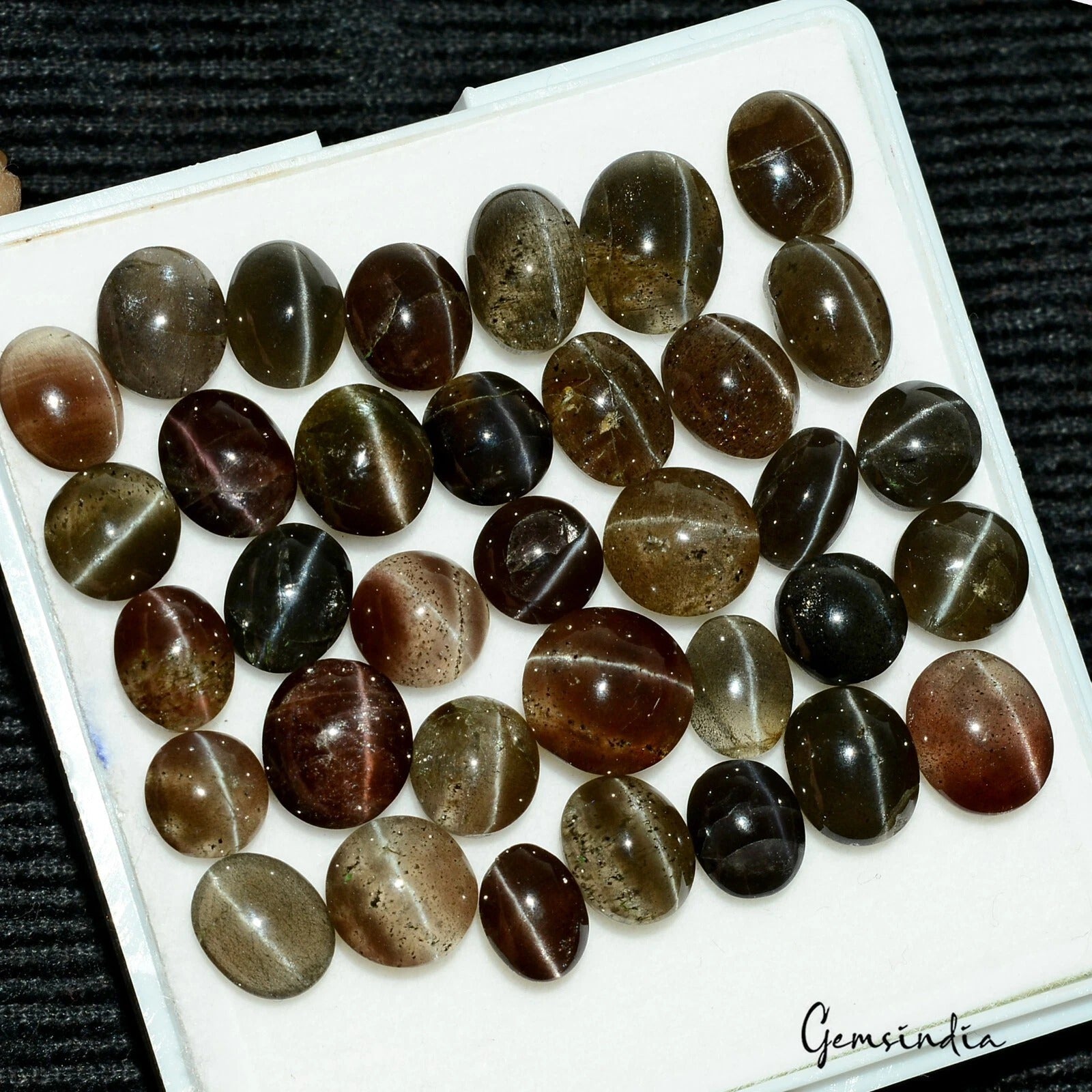 Rare Spectrolite Cats Eye Gemstone Oval & Round Cabochon 7-11mm 81.90 Ct 35 Pcs