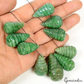 500 Ct/10 Pcs Natural Green Emerald Pear Carved Drill Bead Briolettes Loose Gems