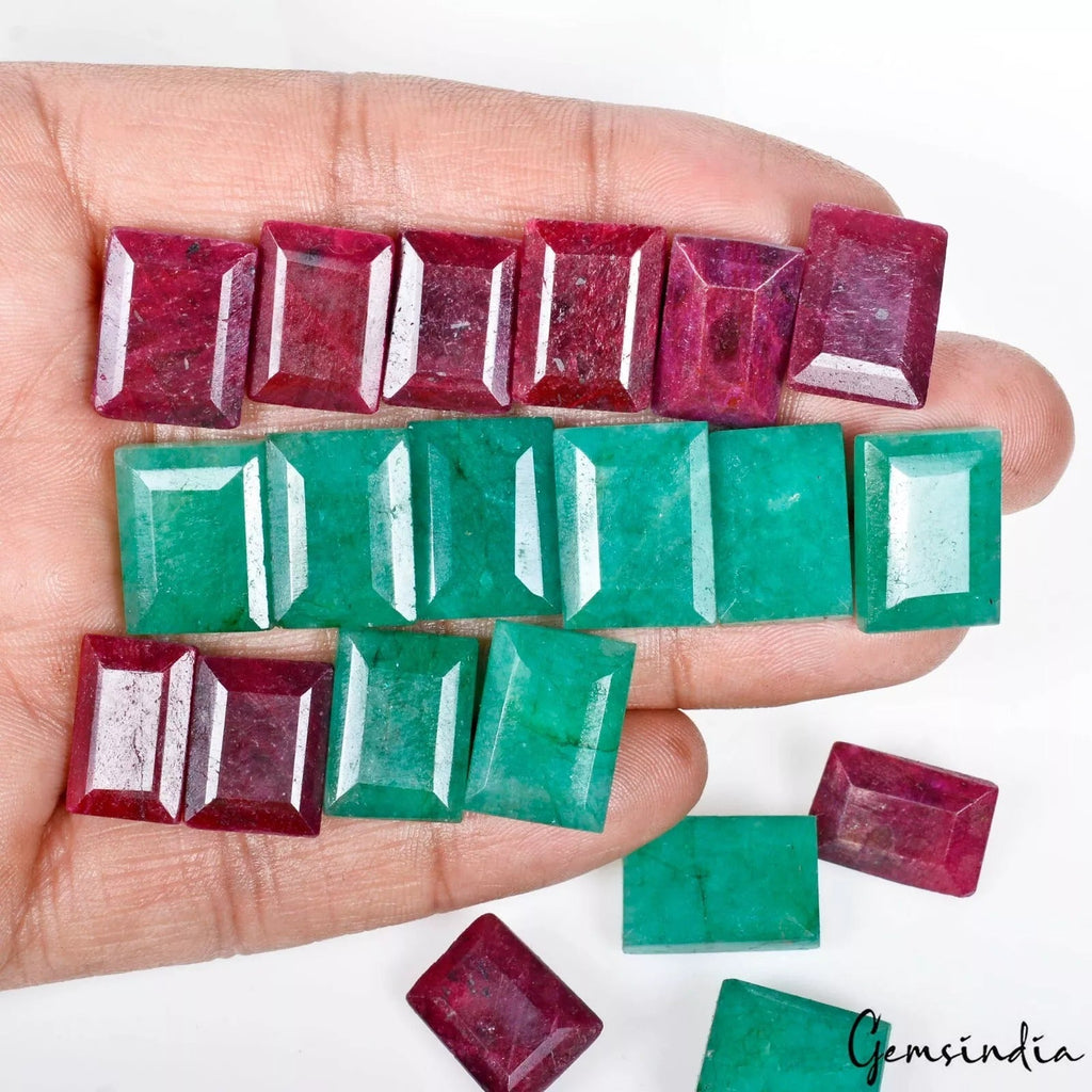 340Ct/21 Pc Natural Ruby Emerald AAA Baguette Cut 14-17mm Loose Gems for Jewelry