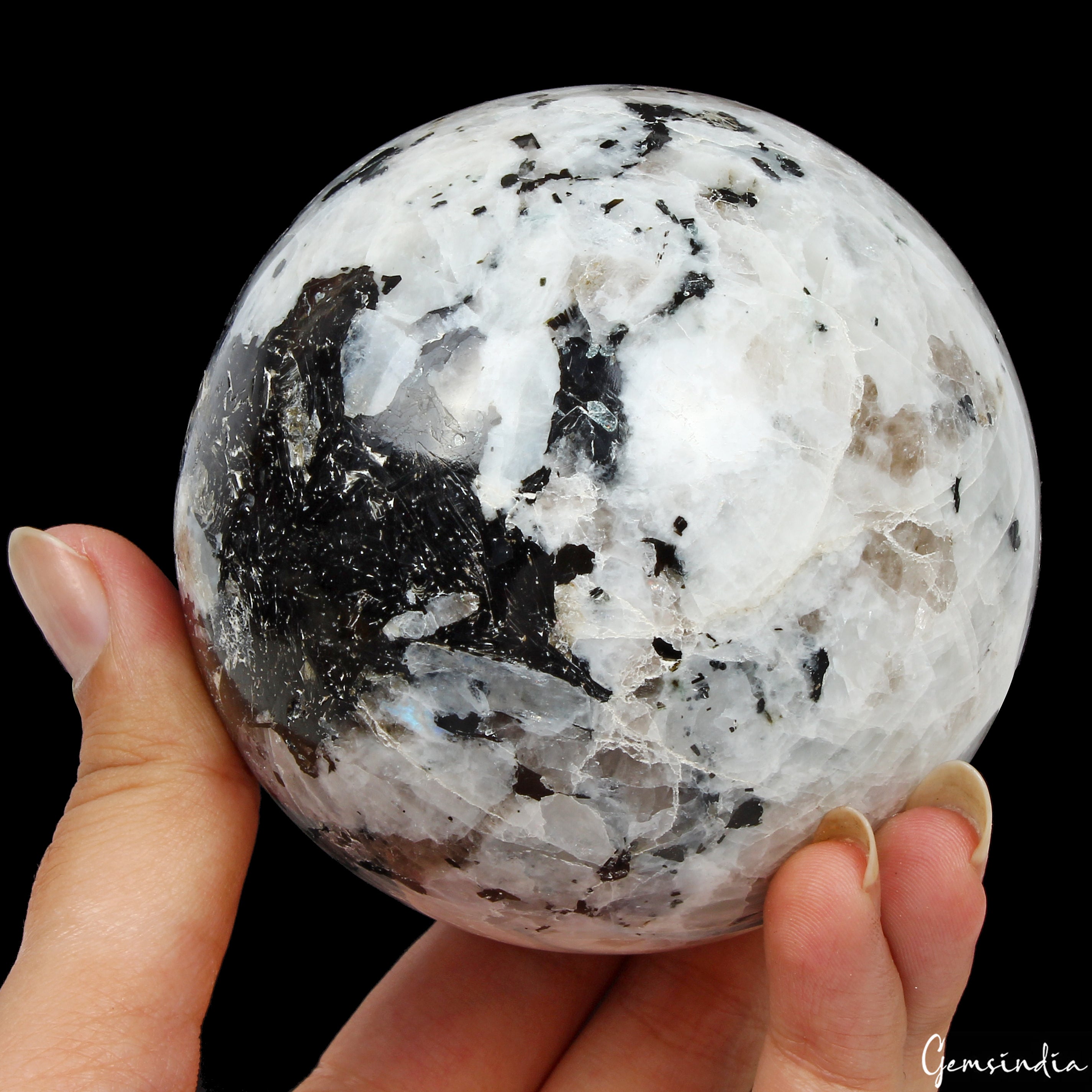 3640 Ct. Natural Moonstone With Black Tourmaline Crystal Mineral Healing Sphere