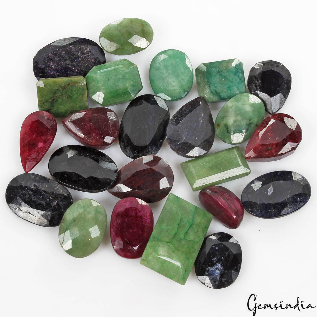790 Ct/23 Pcs Natural Multi Color Emerald Ruby Sapphire Mixed Cut Loose Gems Lot