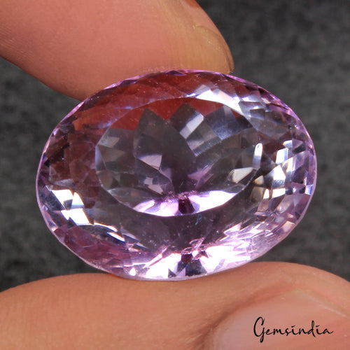Amethyst Loose Gemstone, Oval Checker Cut, Lavender — 23 x 18 x 16mm, 42.10 Ct, Brazil