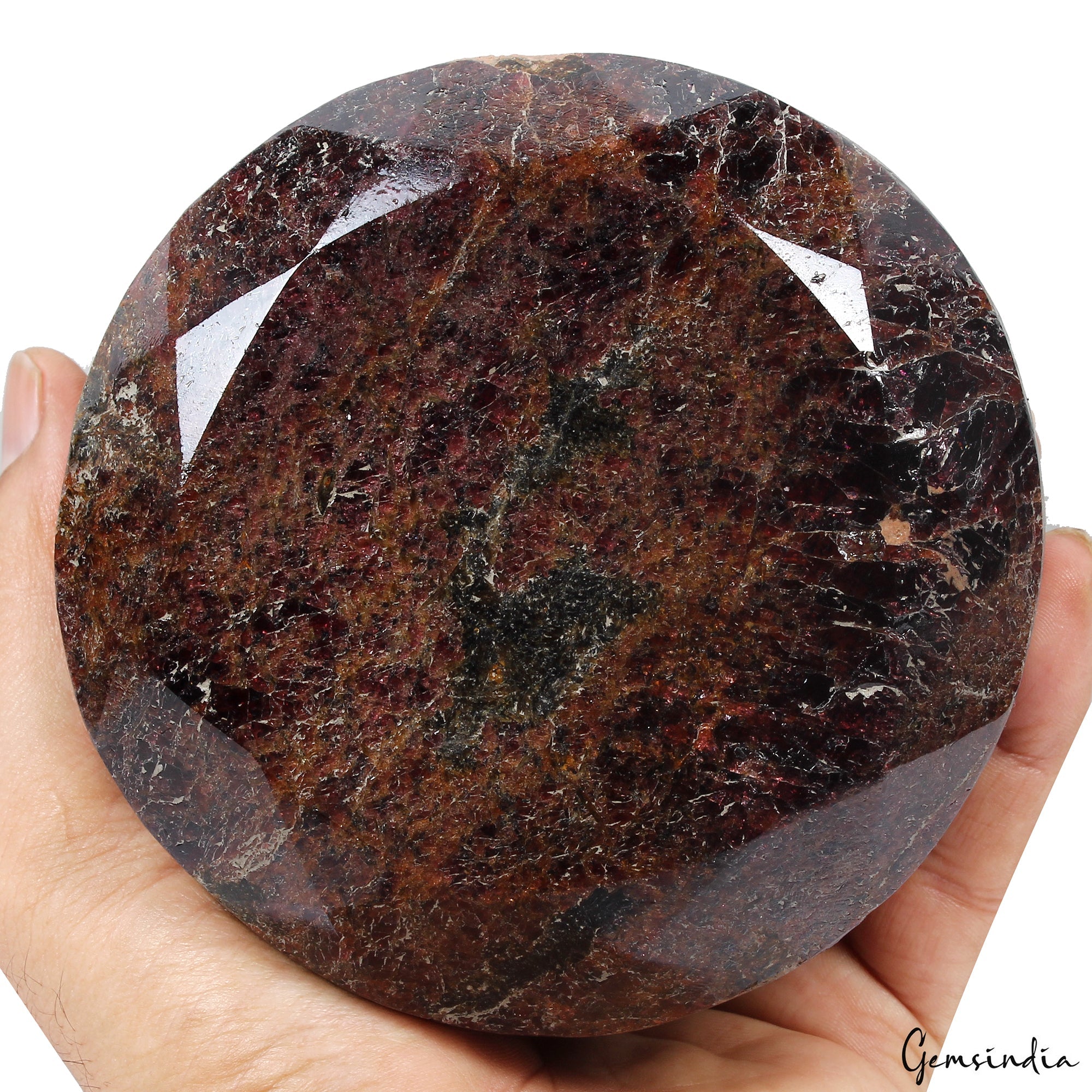 2.8 kilo Almandine Garnet 4.3" Round Cut Rare Large Natural Stone 100% Untreated