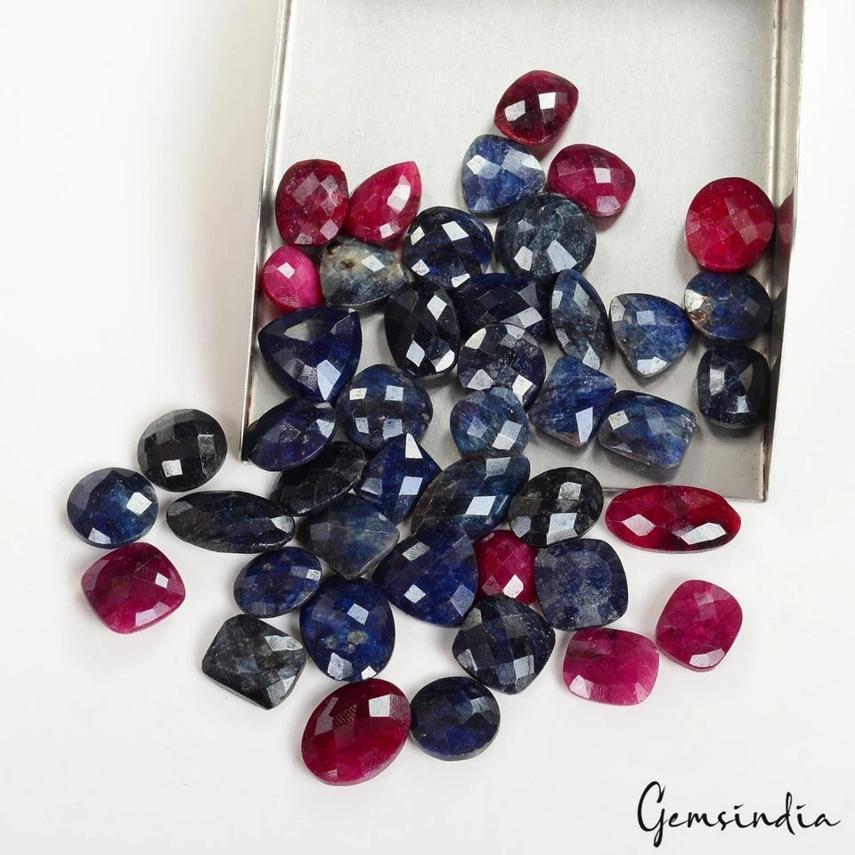 300 Ct Natural Ruby Sapphire Mix Checker Cut 10-17mm Loose Gemstones For Jewelry