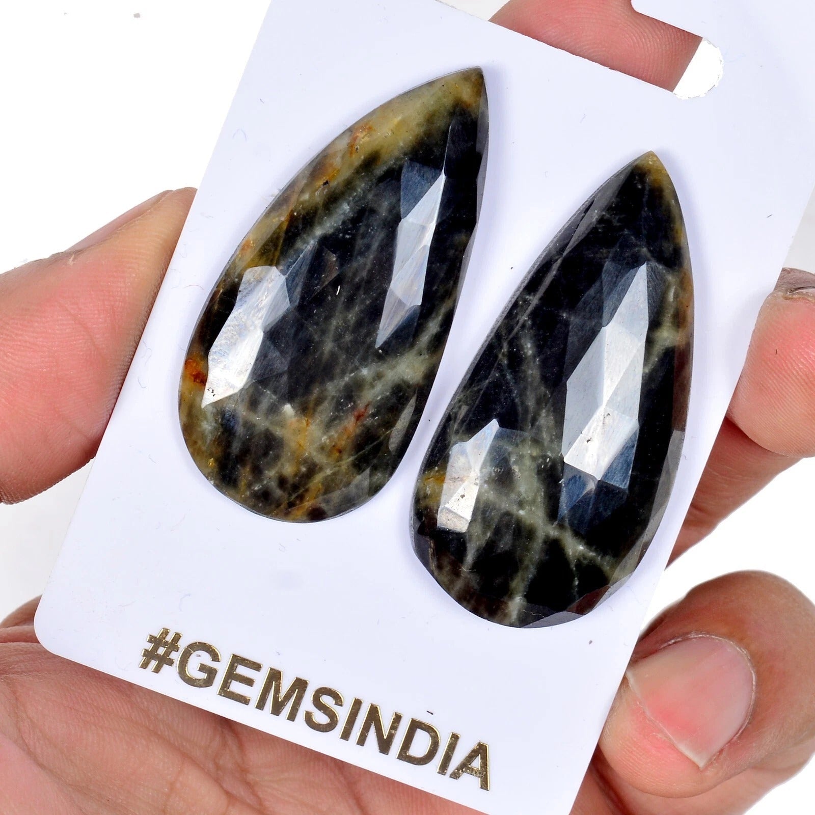 Certified 159.90 Cts Natural Untreated Black Sapphire Gem Pear Checker Cut Pair
