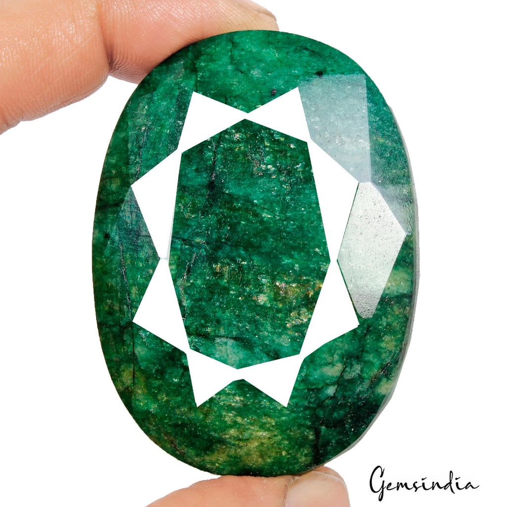 Brazilian Emerald Loose Gemstone, Color Enhanced, Green — 61 x 45 x 35 mm, 700 Ct, Brazil