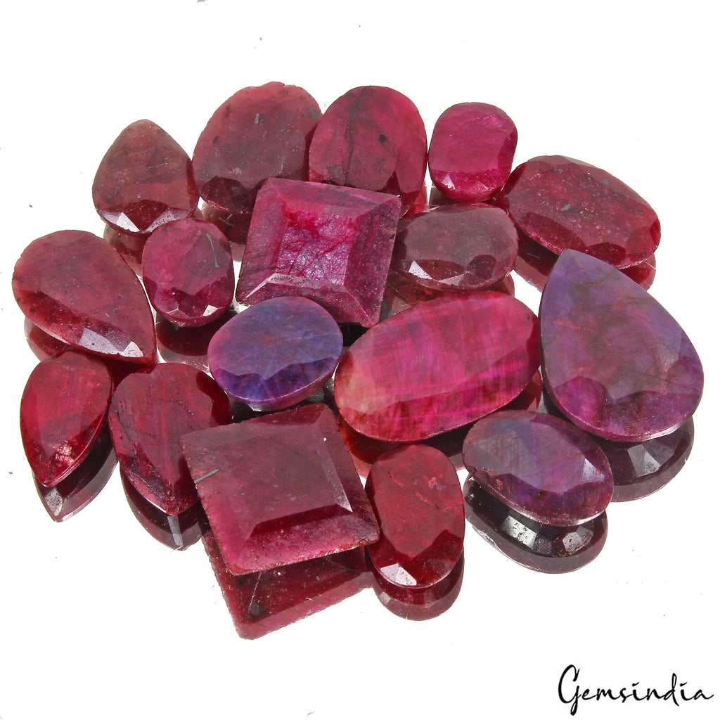 600 Cts/17 Pcs Natural African Red Ruby Mixed Faceted Loose Gems Lot For Jewelry