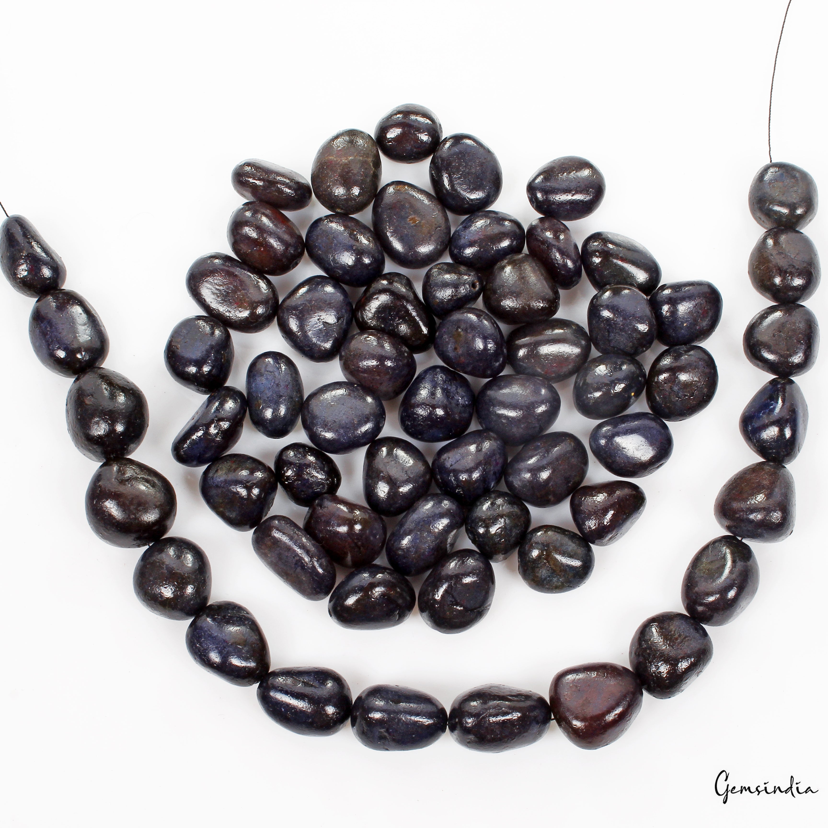 1770 Ct Natural Blue Sapphire Tumble Cab Loose Drilled Beads Wholesale Lot~60 Pc