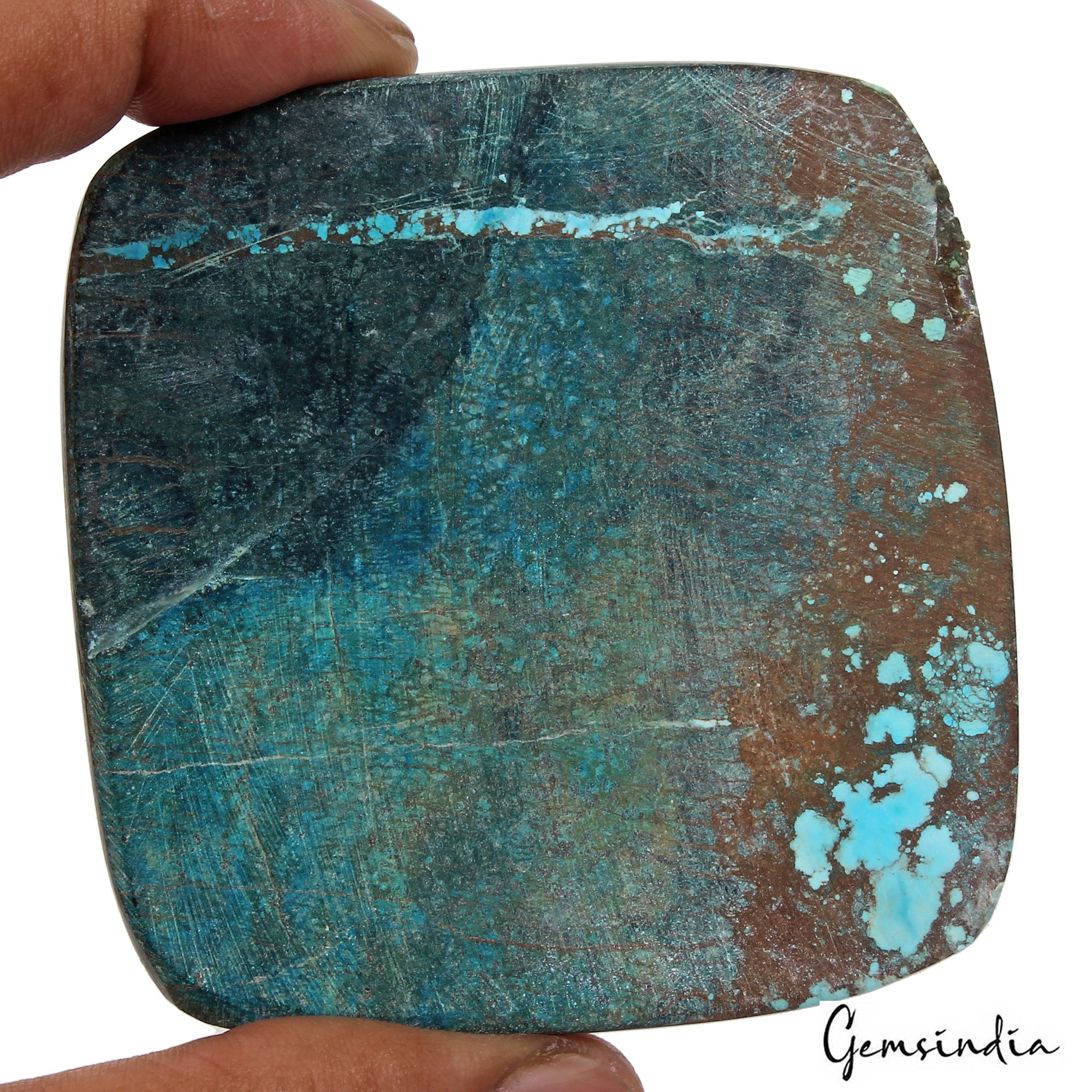 490 Ct Spiderweb Blue Arizona Turquoise Cushion Cab Museum Size Loose Gemstone