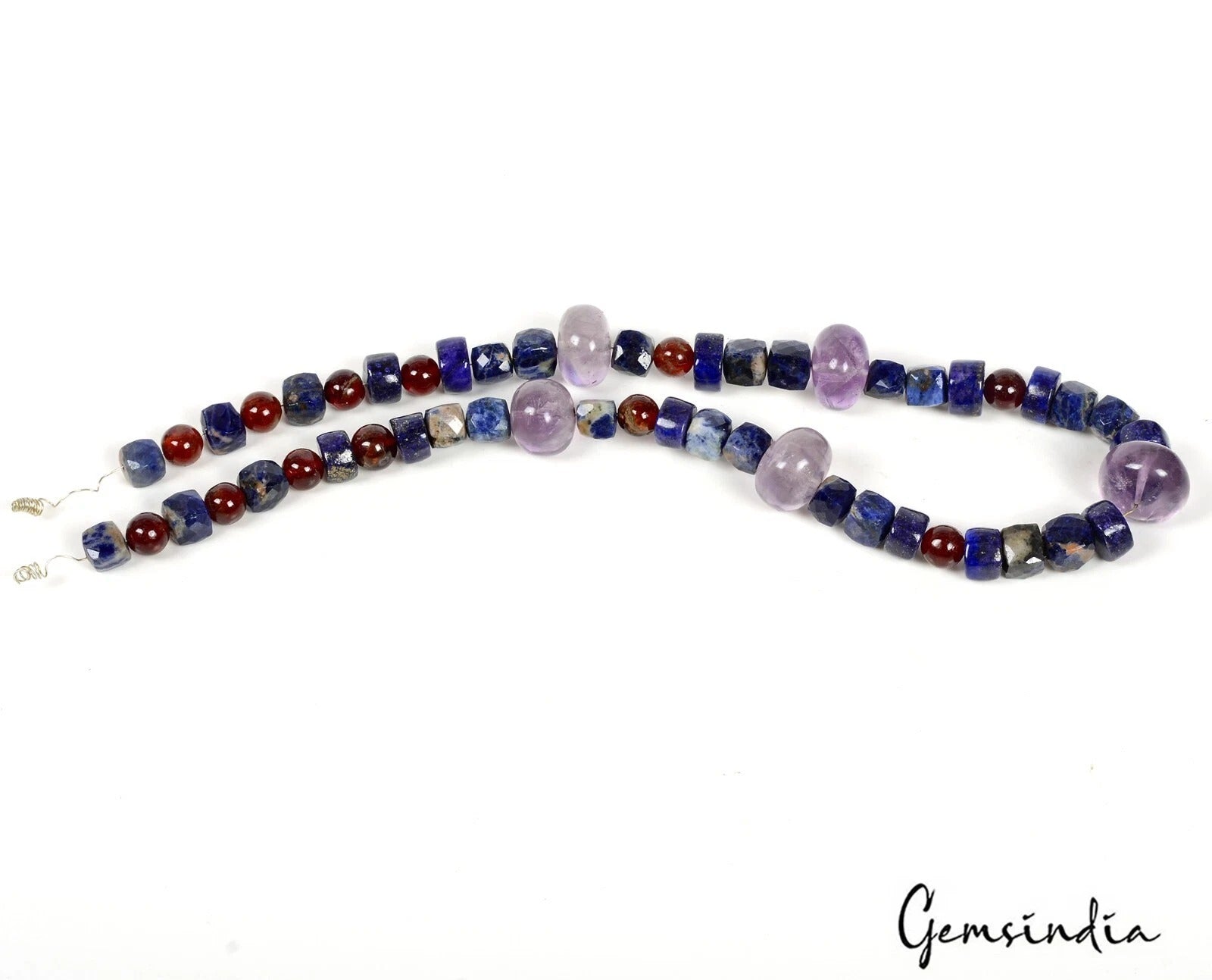 400 Ct/53Pcs Natural Multi-Color/Multi Gems Assorted Cut Drill Bead Strand 16.5"