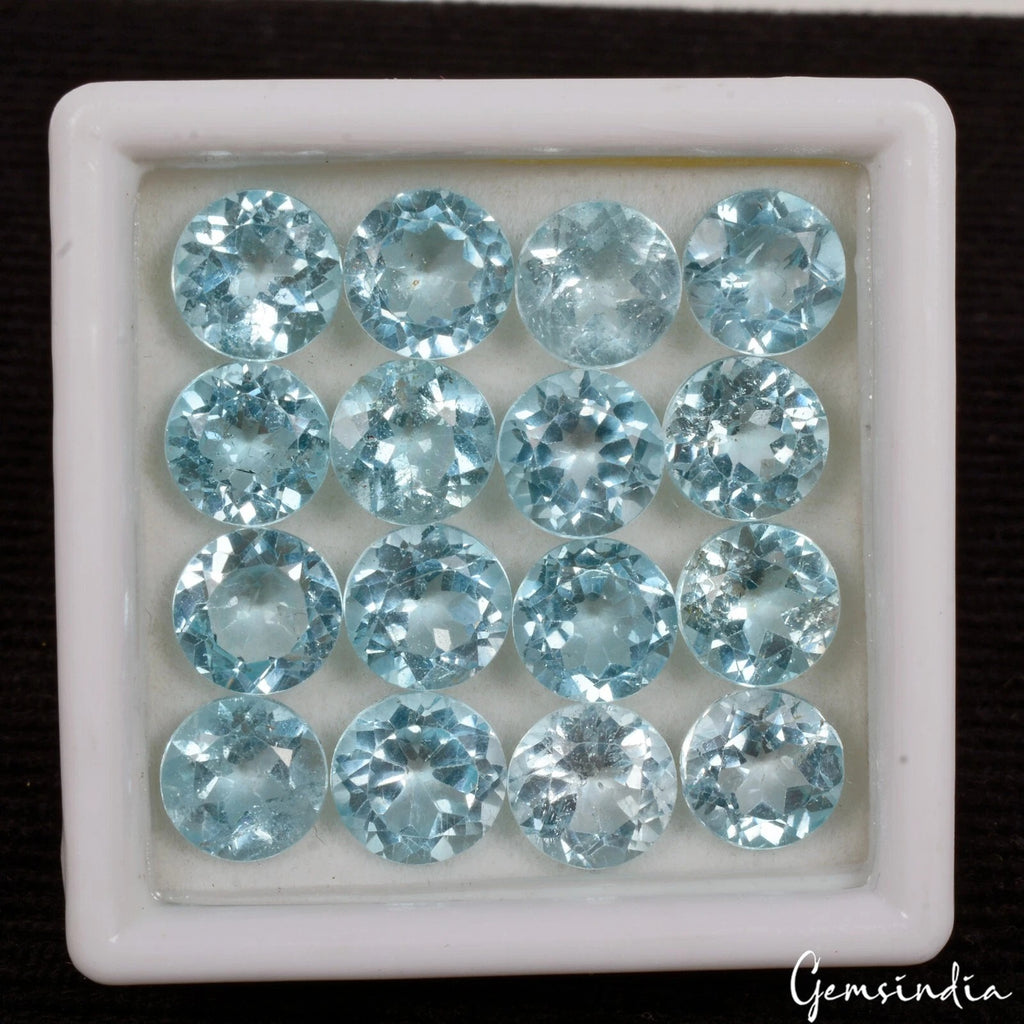 Blue Topaz Lot, Loose Gemstone, Heated, Sky Blue — 16 Pieces, 8mm, 36.40 Ct, Brazil
