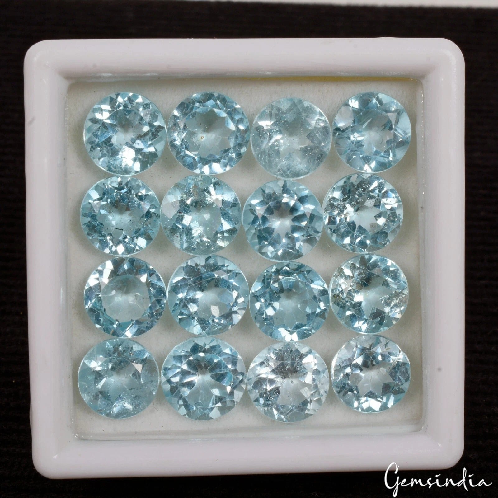 Blue Topaz Lot, Loose Gemstone, Heated, Sky Blue — 16 Pieces, 8mm, 36.40 Ct, Brazil