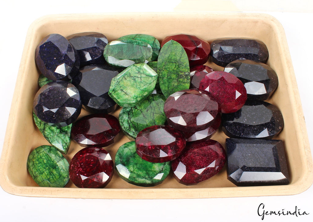 10 Kg Natural Ruby Emerald Sapphire Mix Cut Museum Size Loose Gemstones 63-108mm