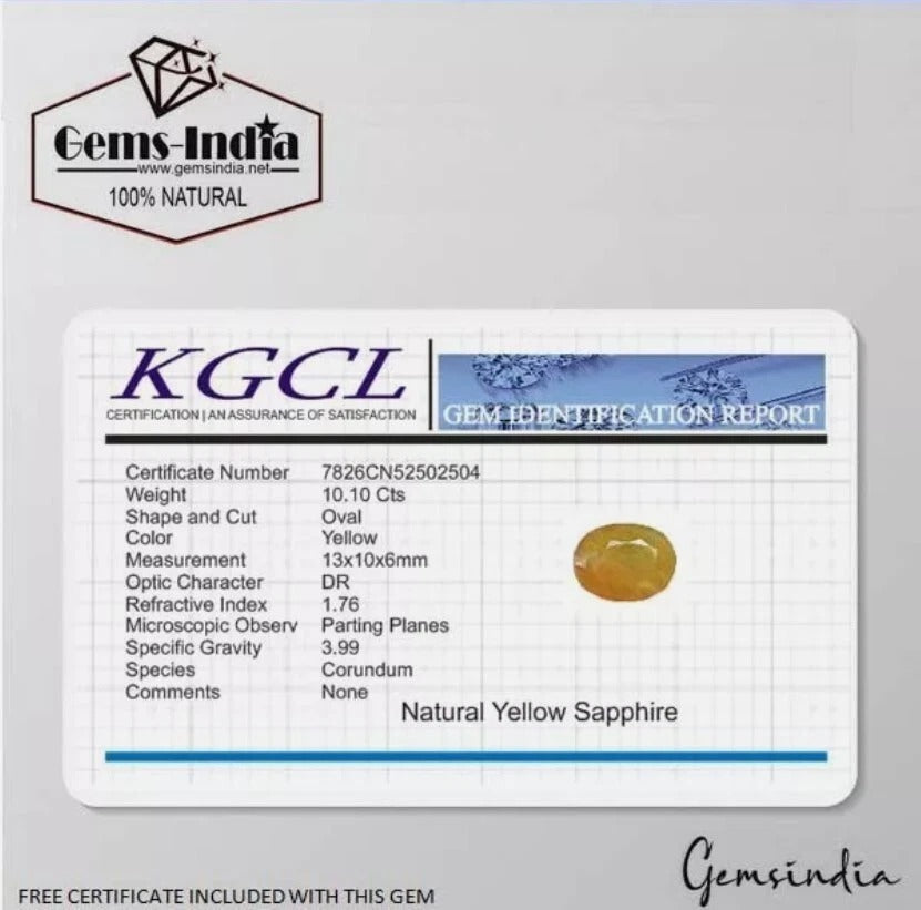 Certified 10.10 Cts Natural Untreated Ceylon Yellow Sapphire(Pukhraj) Oval Gem