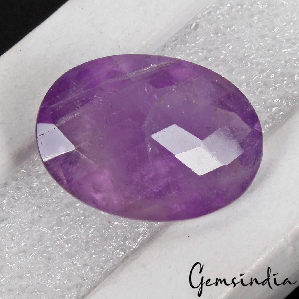 Certified 19.30 Cts Natural Untreated Purple Amethyst Oval Checker cut Loose Gem