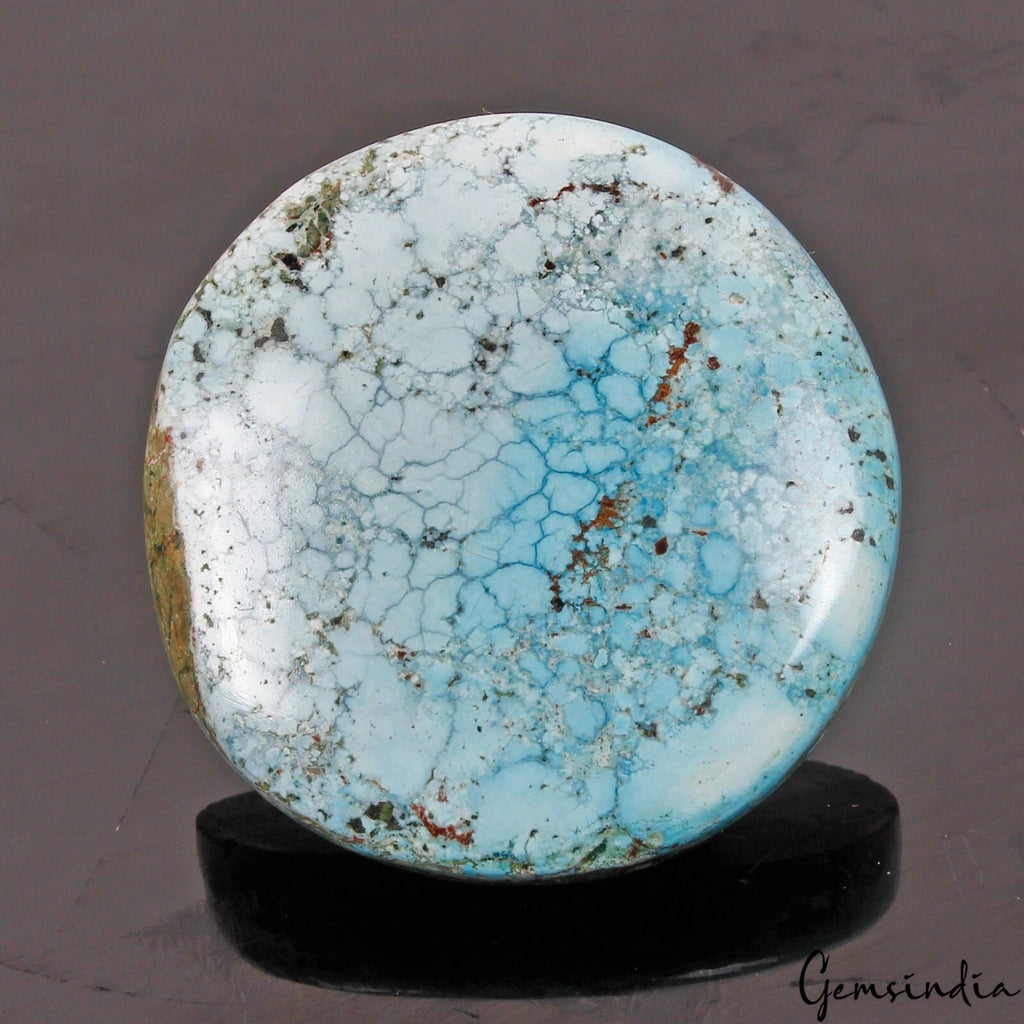 89.50 Cts Natural Spiderwebs Bi Color Turquoise Round Cab Loose Gem For Pendant