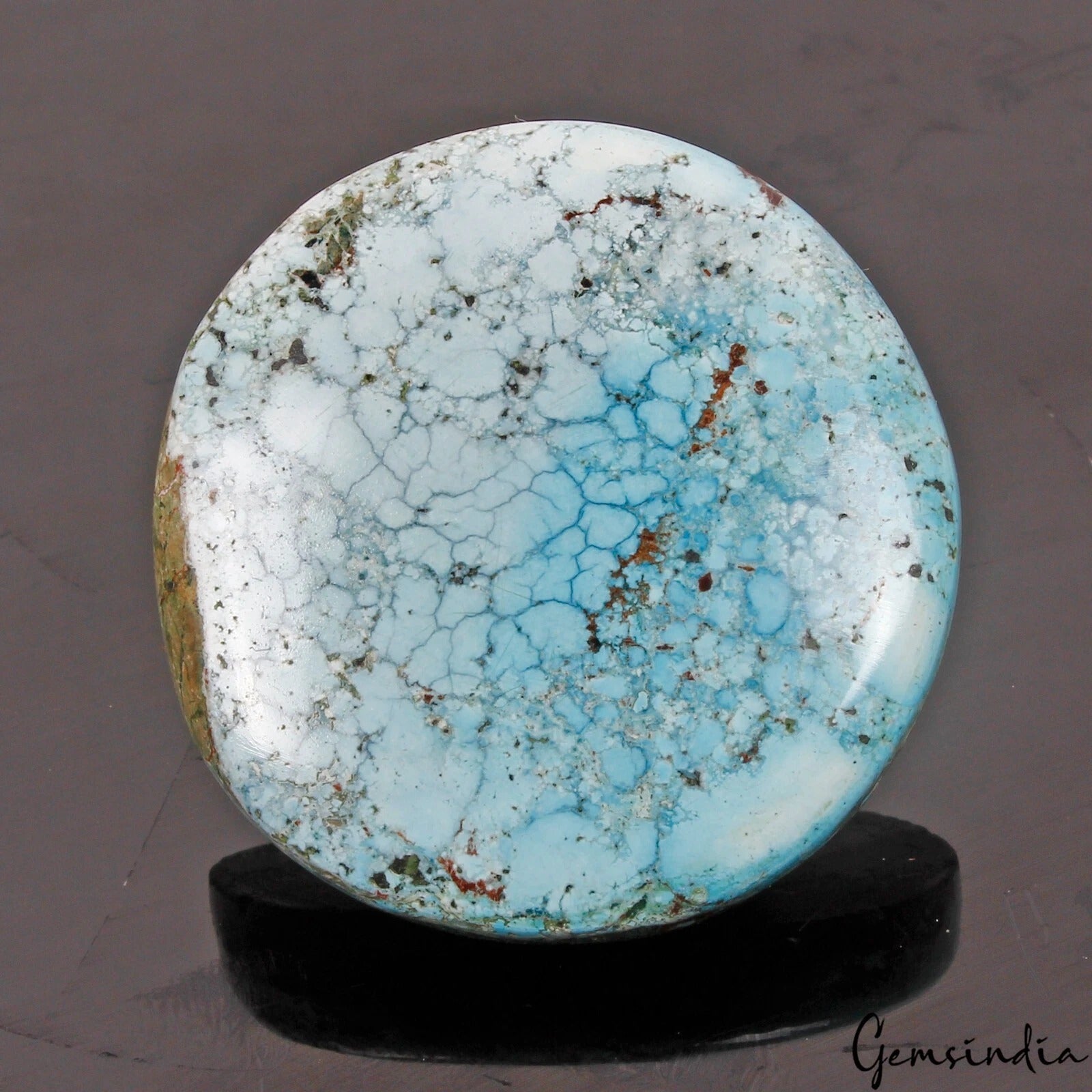 89.50 Cts Natural Spiderwebs Bi Color Turquoise Round Cab Loose Gem For Pendant
