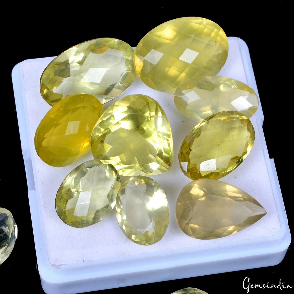 VVS 11 Pc Natural Lemon Citrine Quartz Mix Cut 13-31mm Loose Certified Gemstones