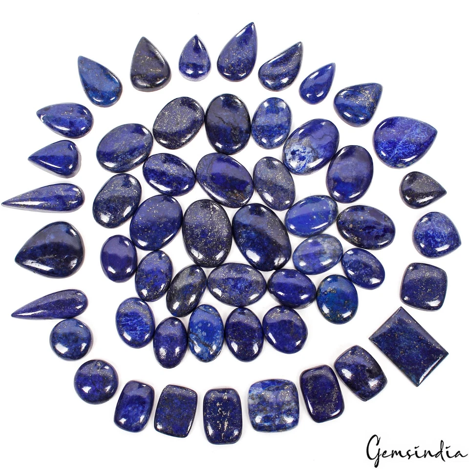 2000Ct/52 Pcs Natural Blue Gold Pyrite Lapis Lazuli Mix Cab Loose Gems For Jewel