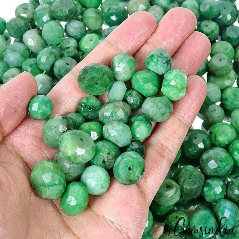 Emerald Beaded Strand, Round Faceted, Color Enhanced — 206 Pieces, 9mm, 3000 Ct, Brazil