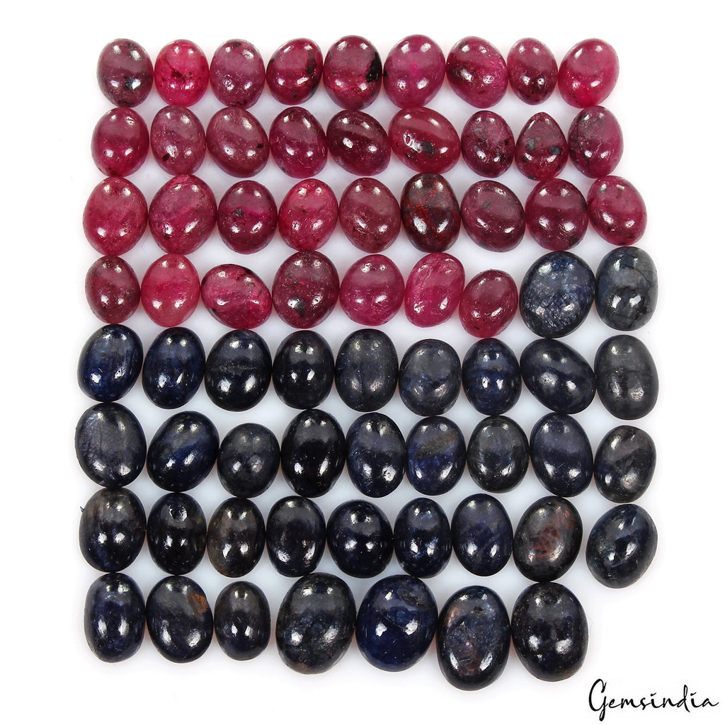 260.00 Ct Natural Red Blue Ruby Sapphire Oval Cabochon Wholesale Gems Lot 70 Pcs