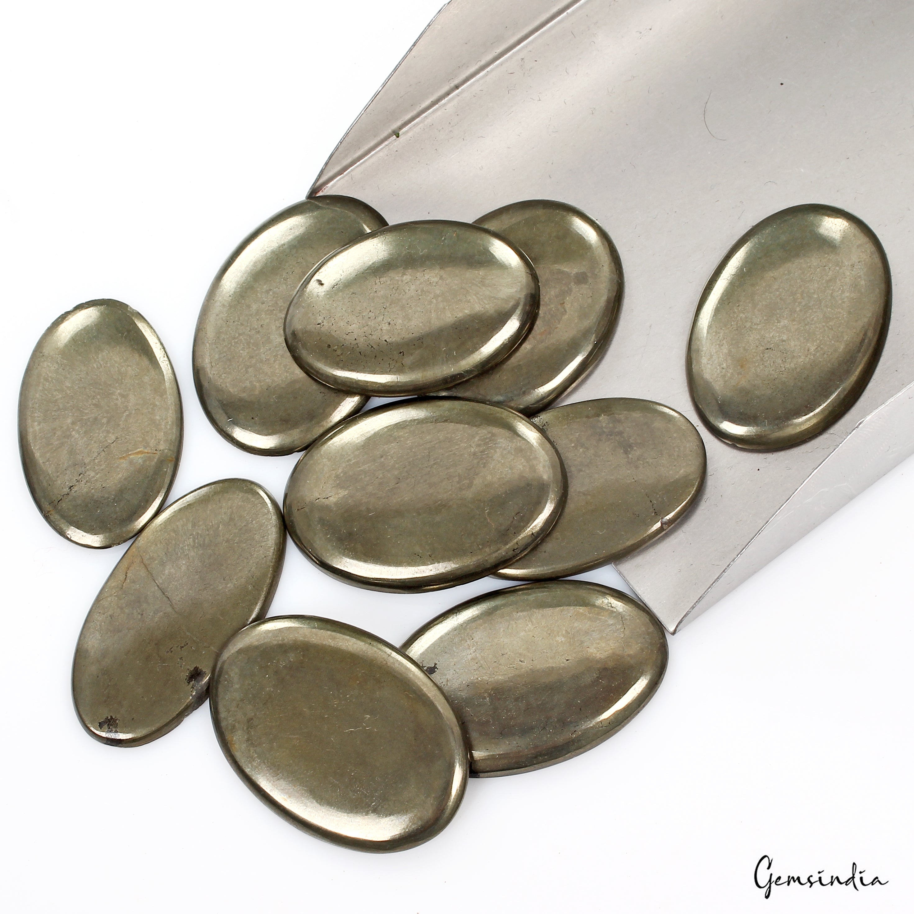 660 Cts/10 Pcs Natural Untreated Peru Apache Gold Pyrite Oval Cabochon Gemstones