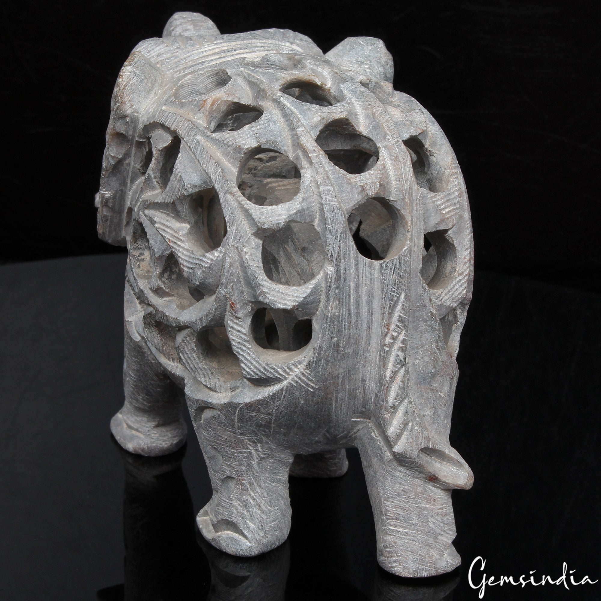 1270 Ct Handmade Soapstone Elephant Statue Home Decor /Animal Figurine Sculpture