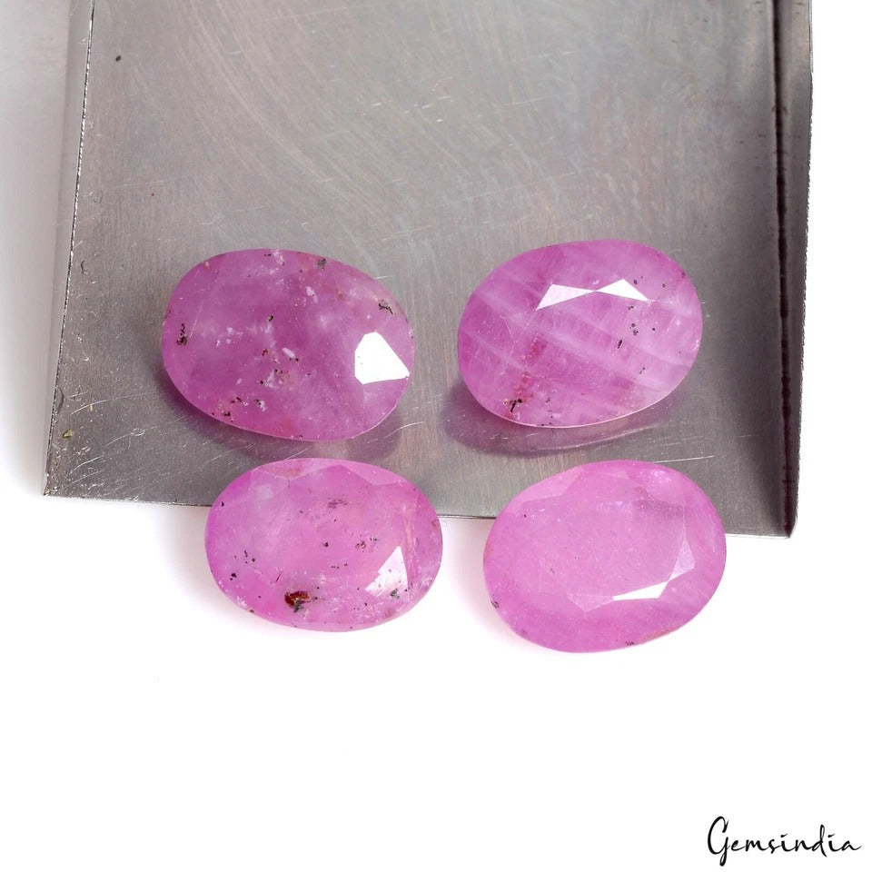 Certified 30.25 Ct/4 Pcs Natural Pink Red Ruby Oval Faceted Gems Lot For Jewelry