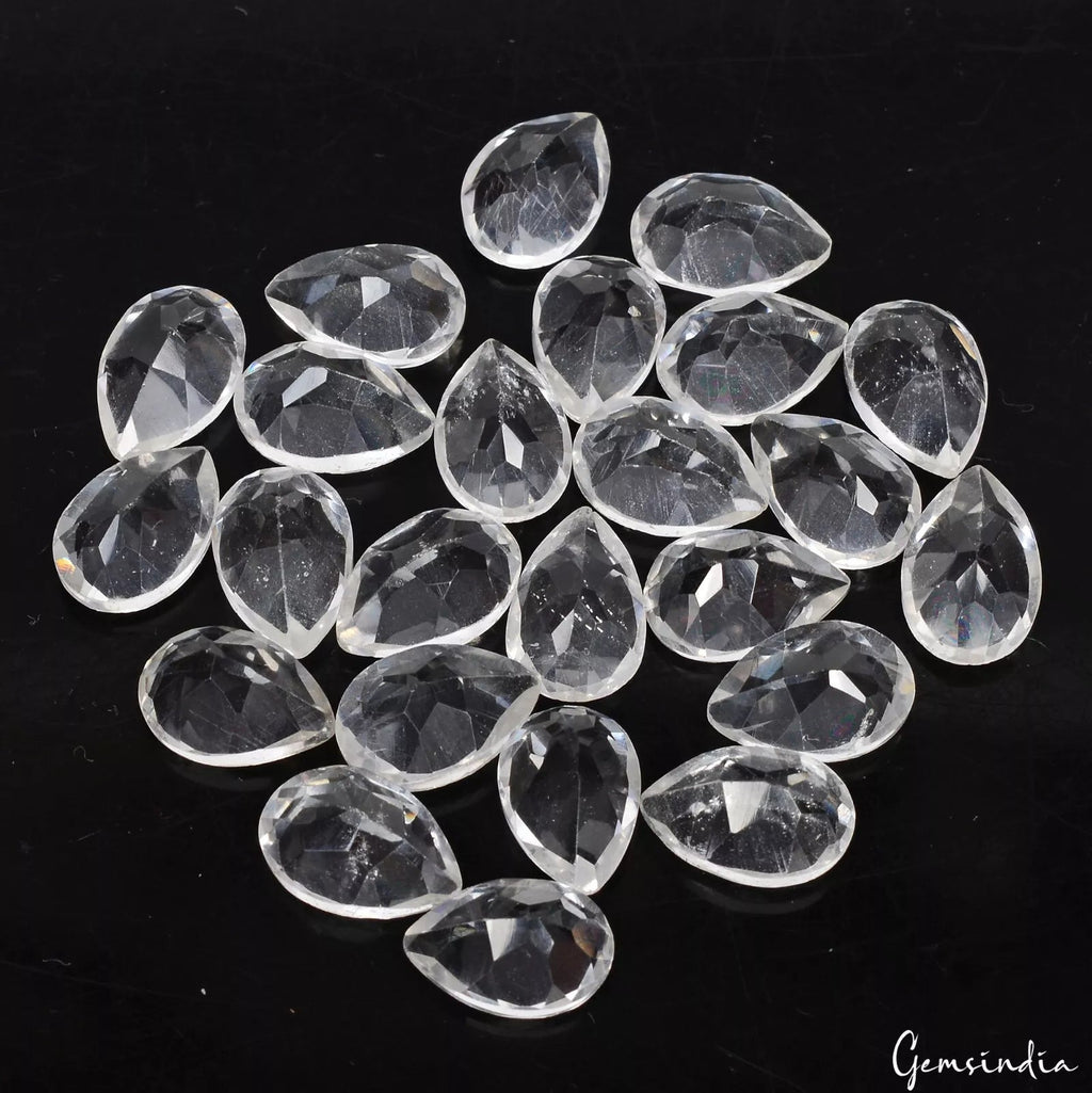 24 Pcs Natural White Quartz 11x7mm Pear Cut Untreated Loose Gemstones~77.10 Cts