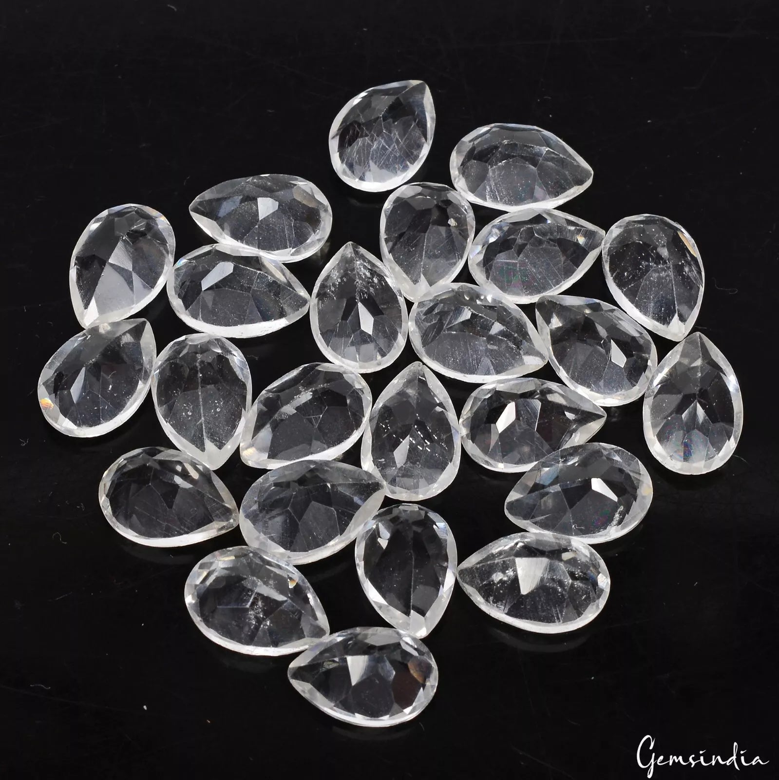 24 Pcs Natural White Quartz 11x7mm Pear Cut Untreated Loose Gemstones~77.10 Cts