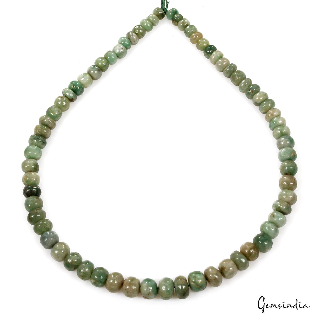 164 Ct Natural Green Emerald Round Cabochon Loose Beads Strand 14" For Jewelry