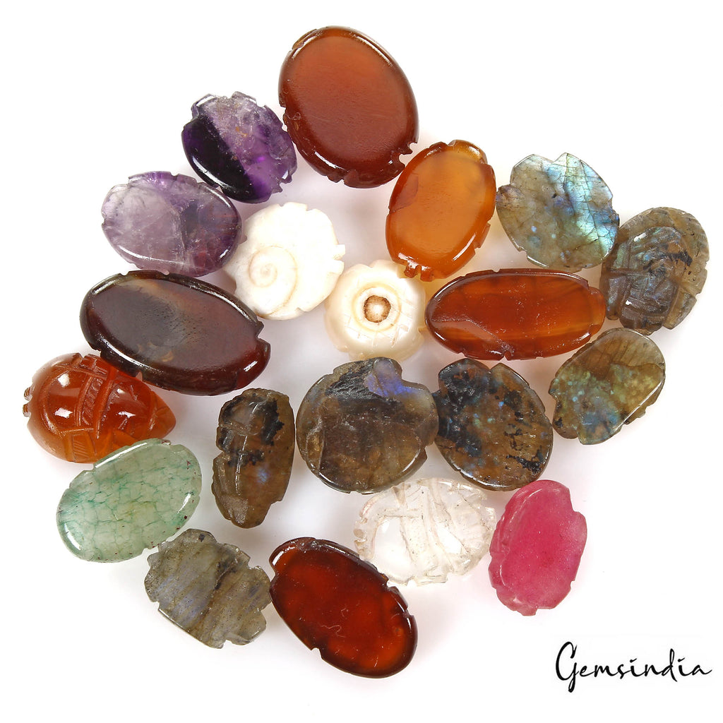 124 Ct/20 Pcs Multi Color Hand Carved Mini Ganesha Mix Gems Lot For Ring/Pendant