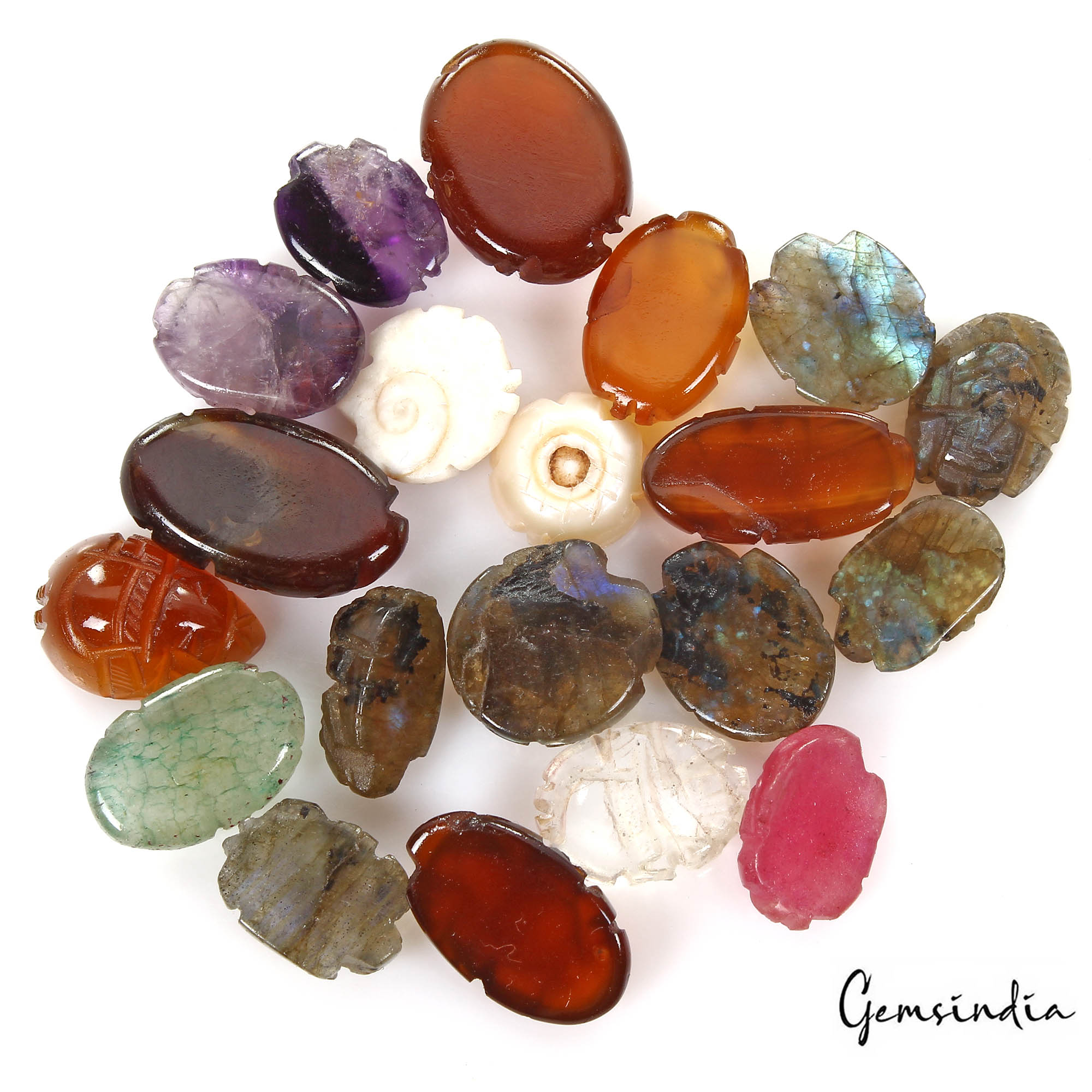 124 Ct/20 Pcs Multi Color Hand Carved Mini Ganesha Mix Gems Lot For Ring/Pendant