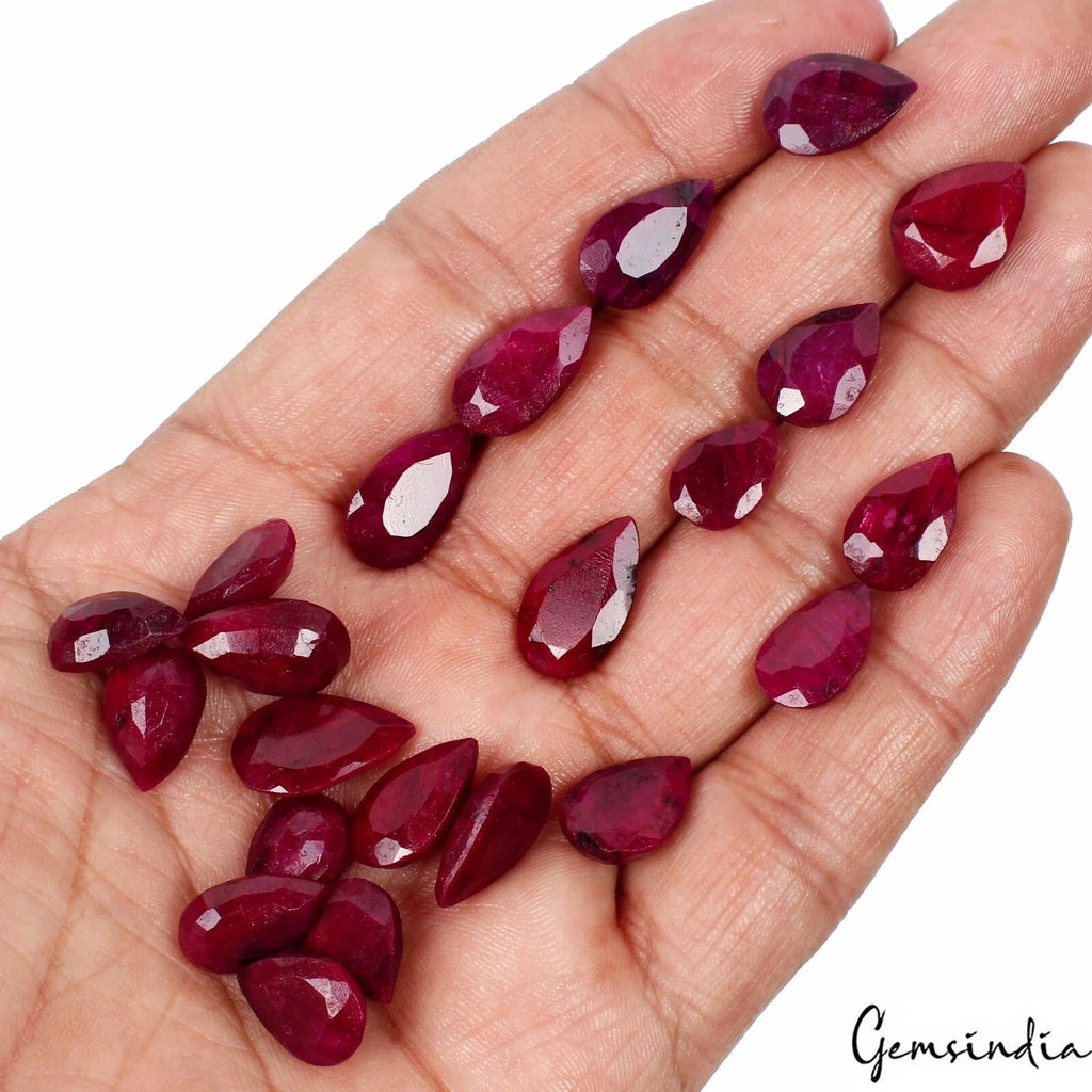 Certified 140 Cts/22 Pcs Natural Blood Red Ruby Pear Cut Loose Gems For Jewelry