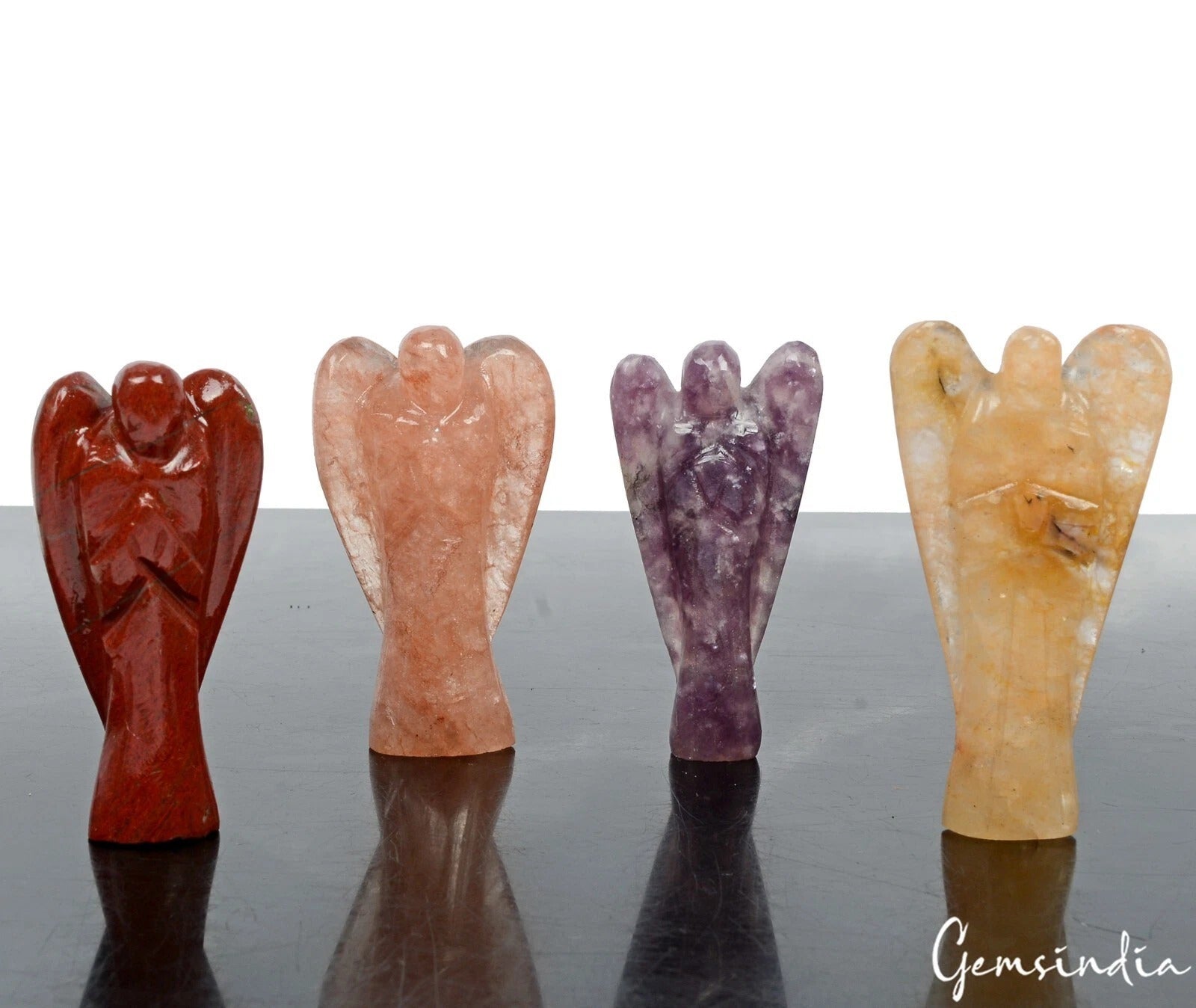 420 Cts/4 Pcs Multi Gems Angel Carved Pocket Size Healing Crystal Good Luck Gif