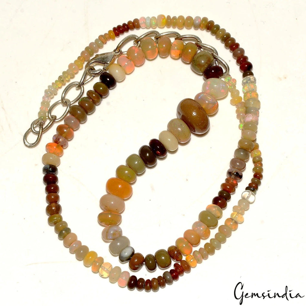 60.30Ct Natural Multi Shine Opal Round Beaded Necklace w Adjustable Silver Chain