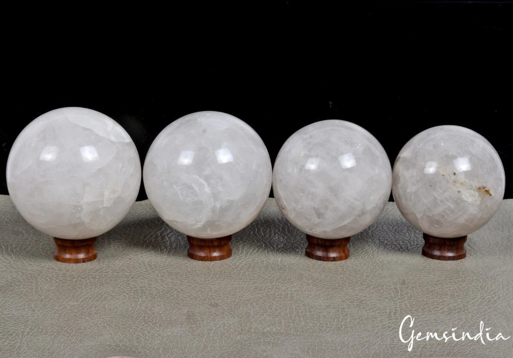 4 Pcs Natural White Crystal Quartz Crystal Sphere Ball Reiki Healing - 2.2 Kilo